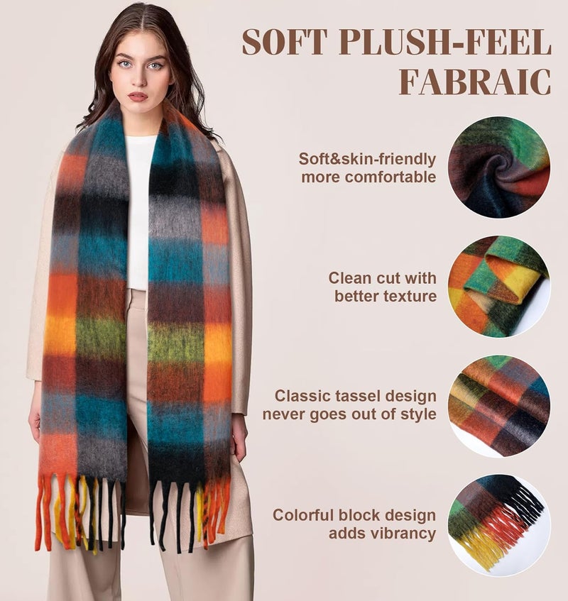 YSense Womens Winter Scarf Chunky Oversized Plaid Thick Blanket Scarf Big Coloured Warm Shawl Wrap - Image 2